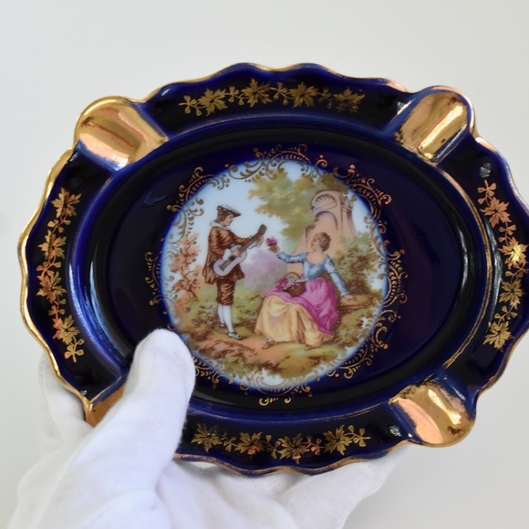 80's Vintage LIMOGES VERITABLE PORCELAINE COBALT BLUE 22k GOLD Plate - Picture 5 of 5